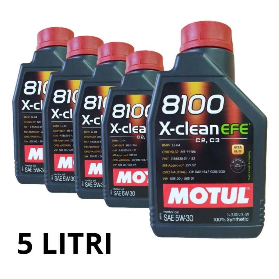 5 Litri Motul 8100 X-CLEAN XCLEAN EFE 5W30 C2 C3 Olio Motore Auto 100% Sintetico