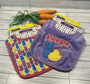 2 Different PEEPS Baby Bib Multicolor Bunny & Purple Bib w/ Chick & Rabbit U13 - Picture 1 of 15