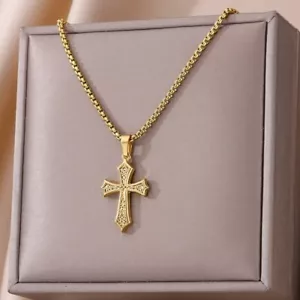 Collar de cruz católica, collar de cruz de bendición, colgante de cruz de oro 18K - Imagen 1 de 3