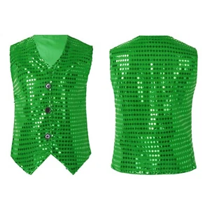 Kids Boys Girls Glittery Sequin Button Vest for Stage Performance Show Dancewear - Picture 1 of 5