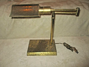 Vintage~Brass Color Desk Lamp~Weighted Retangle Base~Extending Arm~Pitted~1960's - Picture 1 of 12