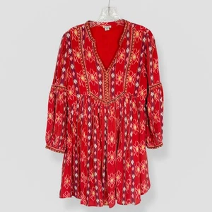 Abito Sundance Everly Taglia Petite XS Rosso Abito Geometrico Ikat Ricamato Boho - Foto 1 di 10