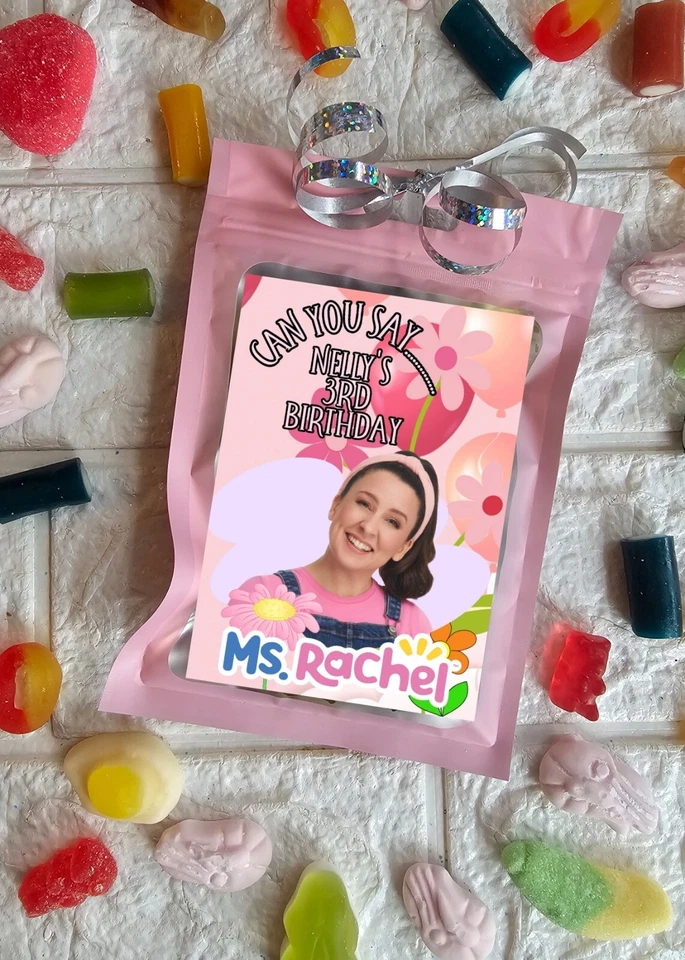 MS RACHEL PARTY BAG POUCH FAVOUR BIRTHDAY BOY GIRL PERSONALISED SWEETS  - Image 1 of 1
