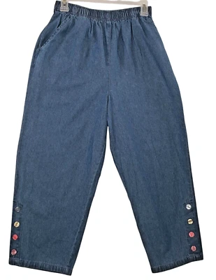 Новый Blair синий джинсовой ткани капри брюки полный эластичный 2 кармана кнопка акцент женщин S - Изображение 1 из 4