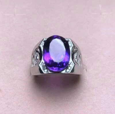 Fabuloso anillo de plata argentino 935 corte ovalado 2,60 quilates amatista para hombre boda Foto 1 de 4