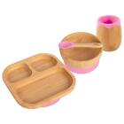 4 pièces minuscule kit d'alimentation pour bébé en bambou rose divisé assiette de sevrage cuillère bol