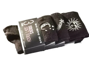 3 Paar Damen Socken 37-42 Sonne Mond Sterne Strümpfe Schwarz gestickt Gold Motiv - Bild 1 von 4