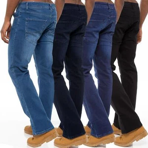 Enzo Herren Bootcut Jeans Stretch Denim weites Bein ausgestellt Glockenboden Hose UK Größen - Bild 1 von 30