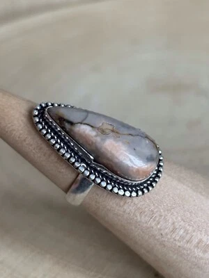 Crazy Lace Agate Teardrop Ring Size Q Sterling Silver 925 Plated Boho Vintage - Image 1 of 4