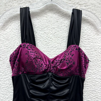 Y2K Vintage Mini Dress Small Black Pink Satin Cheetah Leopard Glitter McBling - Image 1 of 4