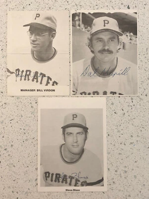 Lot of 3 Autographed Team Issue Photo Pittsburgh Pirates 4x5 Blass Virdon Maxvil - Image 1 of 2