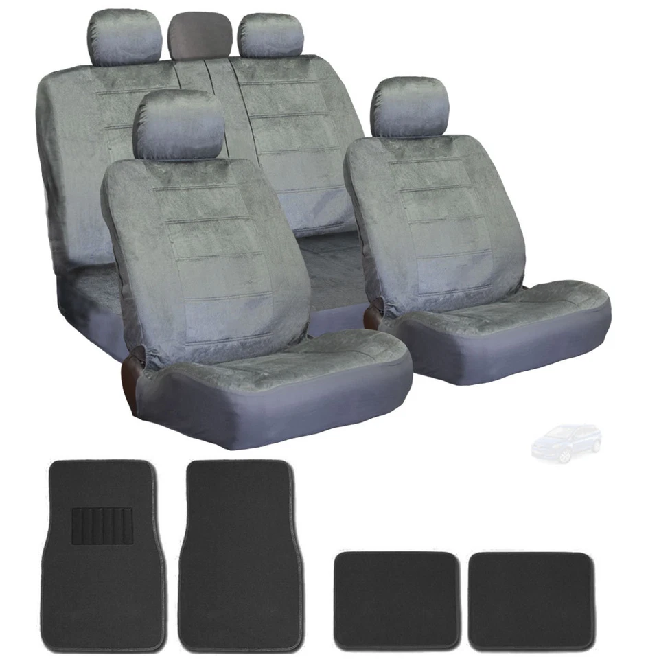 JUEGO ALFOMBRILLAS FUNDAS ASIENTO COCHE TERCIOPELO GRIS SEMI PERSONALIZADO PARA MAZDA NUEVAS Foto 1 de 1