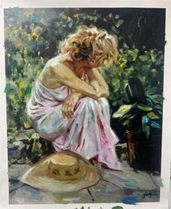 Sebastia Boada Straw Hat Hand Signed Embellished Giclee on Canvas Art - Picture 1 of 2
