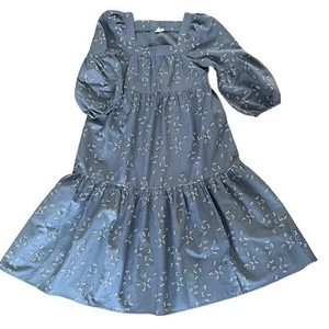 A.N.A Floral Teared Midi Balloon Sleeve Dress Square Neck 100% Cotton Sz XS NWOT - Picture 1 of 8