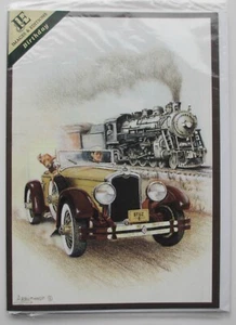 Stutz 8 and steam train. Arbuthnot artwork on old stock birthday card. - Picture 1 of 3