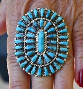 New BIG Navajo sz 6 Ring by Benally Sleeping Beauty Turquoise & Sterling 16grm - Picture 1 of 12