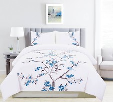 Caro 100% Cotton Embroidered Floral Bird Duvet Cover Set