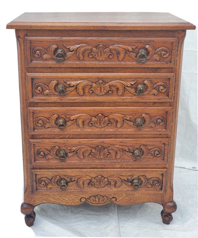 Antique Country French / Louis XV Oak Lingerie Chest Dresser 1920s Cover
