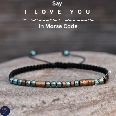 Código Morse "TE AMO" Mensaje Oculto, Amistad Pareja Pulsera San Valentín Foto 1 de 4