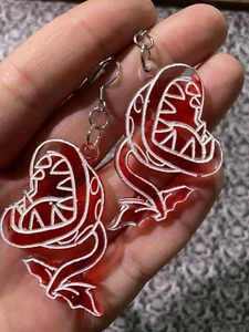 Boho Dangle Earring Acrylic Resin ￼Mario Piranha￼ Plant Earrings - Picture 1 of 11