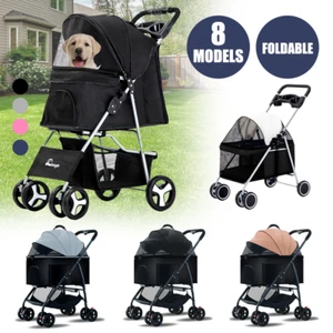 4 Wheels Pet Stroller Dog Cat Carrier Travel Pushchair Foldable Pram Large - Picture 1 of 27