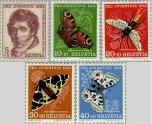 EBS Switzerland 1955 - Pro Juventute - de Rochemont - Insects - 618-622 - MNH** - Picture 1 of 6