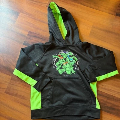 Boys TMNT Hoodie Black Neon Green Teenage Mutant Ninja Turtles Size S 6/7 - Image 1 of 4