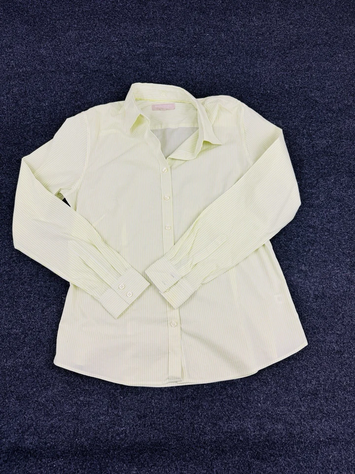 Camisa Banana Republic para mujer talla 14 verde a rayas ajustada sin planchar abotonada Foto 1 de 4