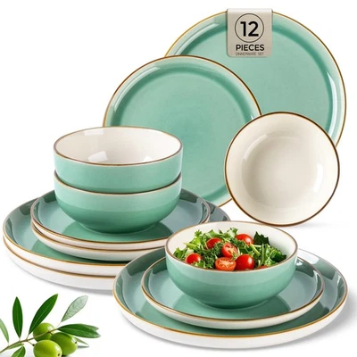 Juegos de vajilla de cerámica, juego de vajilla de gres de 12 piezas, platos y cuencos... Foto 1 de 4
