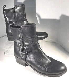 Marc Fisher Dalary Moto Black Leather Boots Women’s Size 9M Harness Zip [624] - Picture 1 of 9