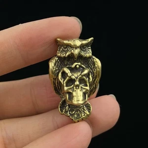 2pcs Brass Owl Skull Beads EDC Lanyard Bead Knife Paracord Bead Pendant DIY Bead - Picture 1 of 6