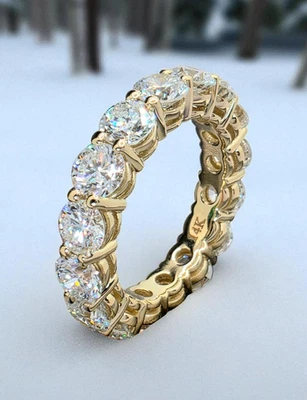 5 Ct Round Lab Grown Diamond Eternity Band Ring 14k Yellow E VS GIA Authenticate - Image 1 of 4