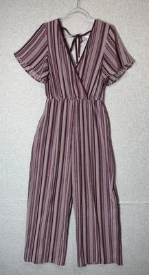 Xhilaration Mono Mujer Mediano Rayas Pierna Ancha Bolsillos Boho Mono Mameluco Foto 1 de 4