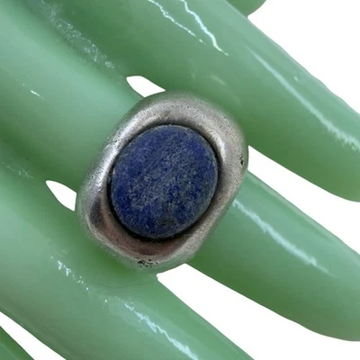 Vintage STERLING LAPIS LAZULI Raw BRUTALIST Silver 925 HANDMADE Signet Ring 8.5 - Image 1 of 4