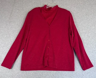 KAREN SCOTT Rojo Brillante Conjunto Doble Talla XL Manga Larga Botón Cárdigan + Cuello Simulado Foto 1 de 4