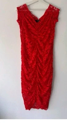Elegant Red Lace Midi Dress - STAR by Julien Macdonald - Size 12 - Image 1 of 4