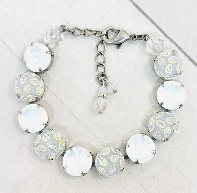 Pulseira declaração corrente copo opalescente branca folheada a prata 12 mm - Imagem 1 de 4