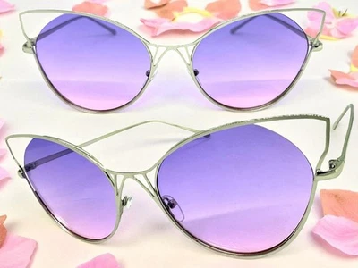 GAFAS DE SOL de gran tamaño exageradas elegantes funky retro ojo de gato marco plateado grande Foto 1 de 4