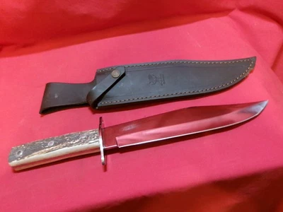CUCHILLO BOWIE GRANDE GALLINA Y GALLO 9 1/4 pulgadas hoja nunca transportada mango de ciervo Foto 1 de 4