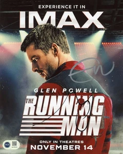 Glen Powell Edgar Wright Signed 10x8 Photo ACG CERT AG76419 The Running Man - Imagen 1 de 3