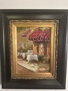 Gioni Signed Original Oil Painting – Outdoor Cafe Scene – Framed 25x21 - Picture 1 of 3