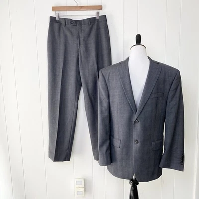 Ralph Lauren Blazer 42R 32 x 31” 2 piezas Pantalón Traje Gris Carbón Azul Lana a Cuadros Foto 1 de 4