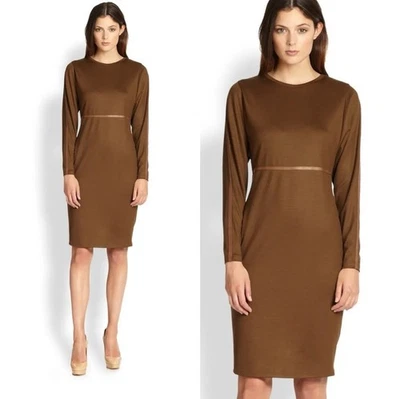 Max Mara Tessa Brown Wool Leather Trim Dress Size IT 44 US 10 - Image 1 of 3