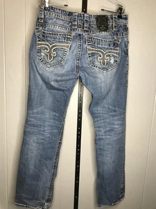 Jeans Rock Revival Hombre 32 Azul Denim George Recto Y2K Grunge Bordado - Imagen 1 de 7