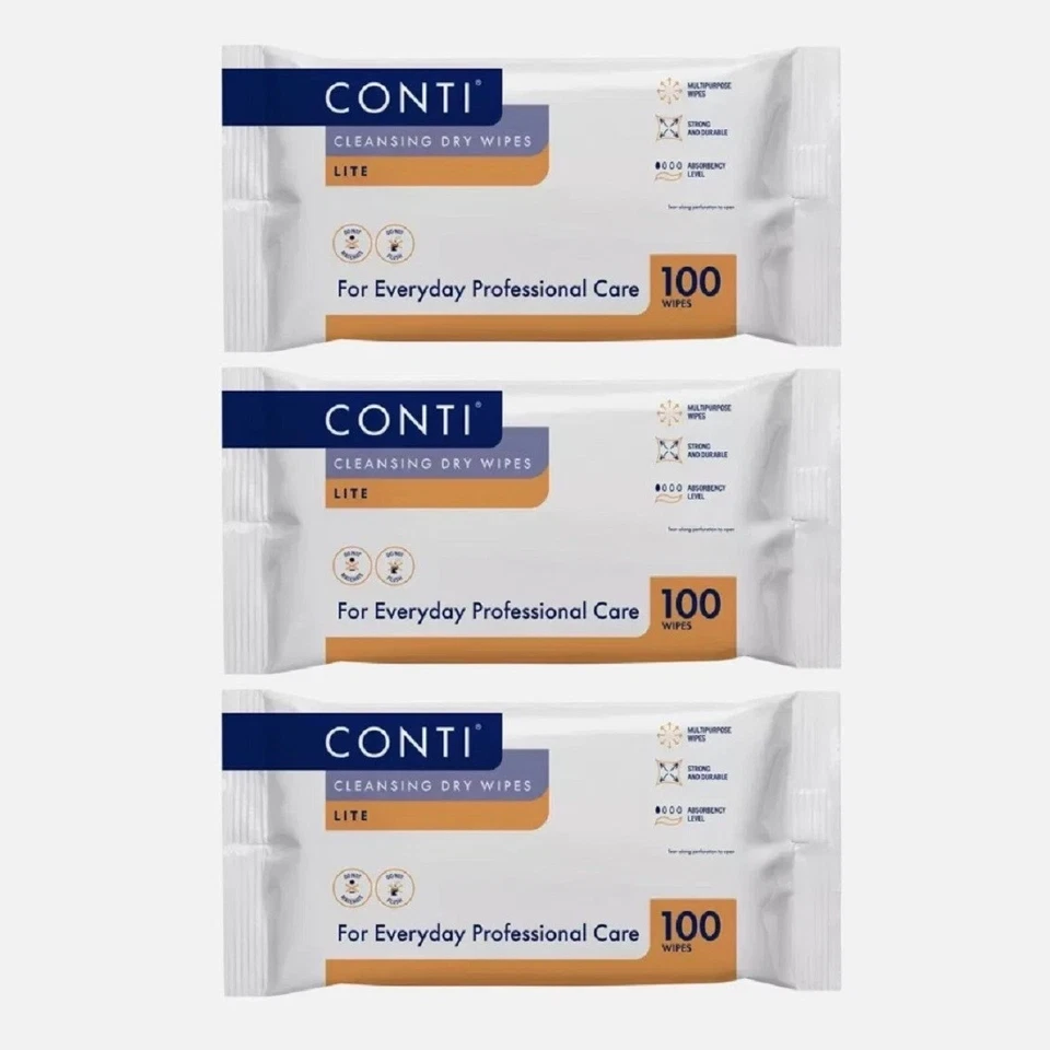 3 x Conti Lite Large Patient Cleansing Dry Wipes - 3 Packs of 100