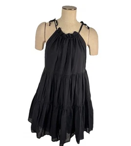 J Crew Tie Shoulder Tiered Mini Dress Cotton Black Womens Size Small B1663 - Picture 1 of 10