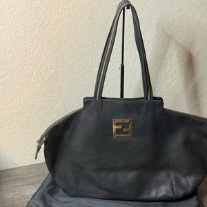 AUTHENTIC FENDI Lampo Suede Fabric Glittery black Tote bag - Picture 1 of 16