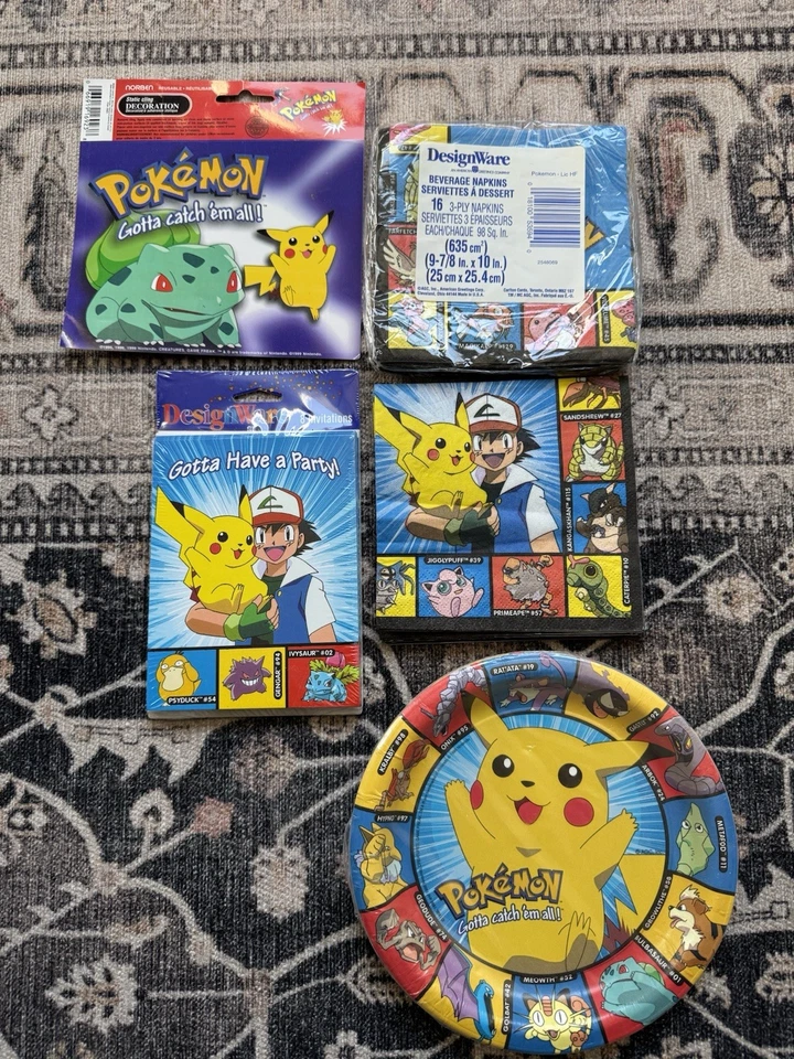 Set of 8 Pokemon invitations, 8 Plates, 20 Napkins Birthday Party Set - Image 1 of 1