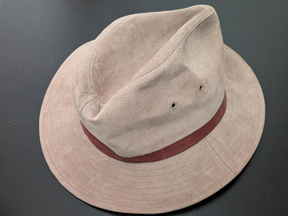 Sombrero Fedora Vintage Gamuza Cuero Exterior Marrón Tostado Grande Hecho en Unión EE. UU. Foto 1 de 4