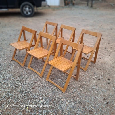 Juego De Colección De 6 Sillas Plegables Aldo Jacober Edad Espacial Mediados De Siglo Diseño Madera Foto 1 de 4